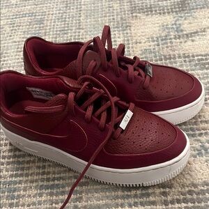 Nike Air Force 1’s Red Leather Platform Sneakers